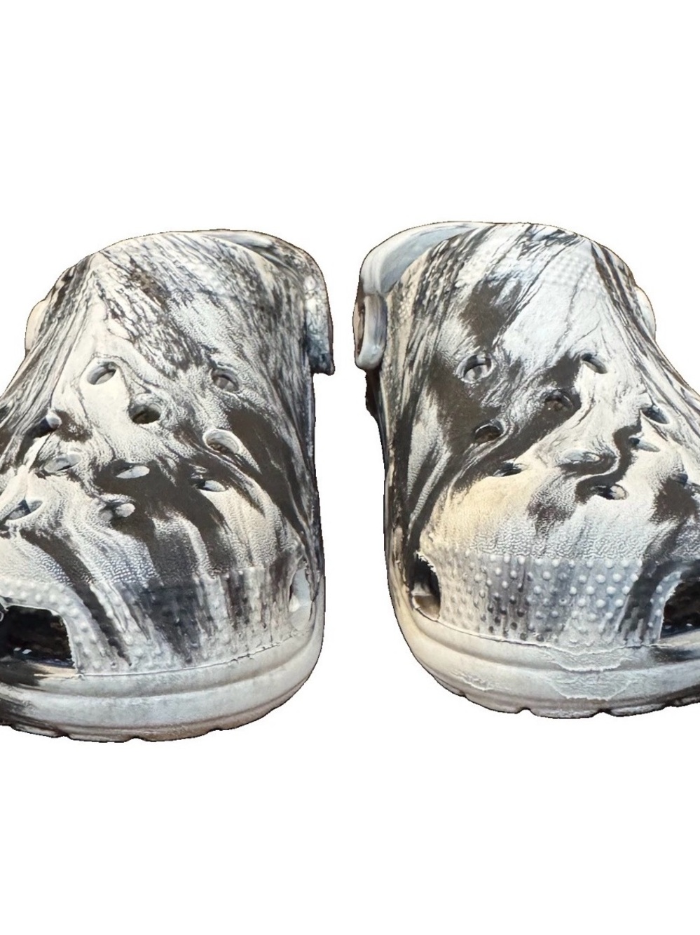 Crocs Big Kid Size J4 Unisex Classic Marbled Clog White And Black - Picture 2 of 11